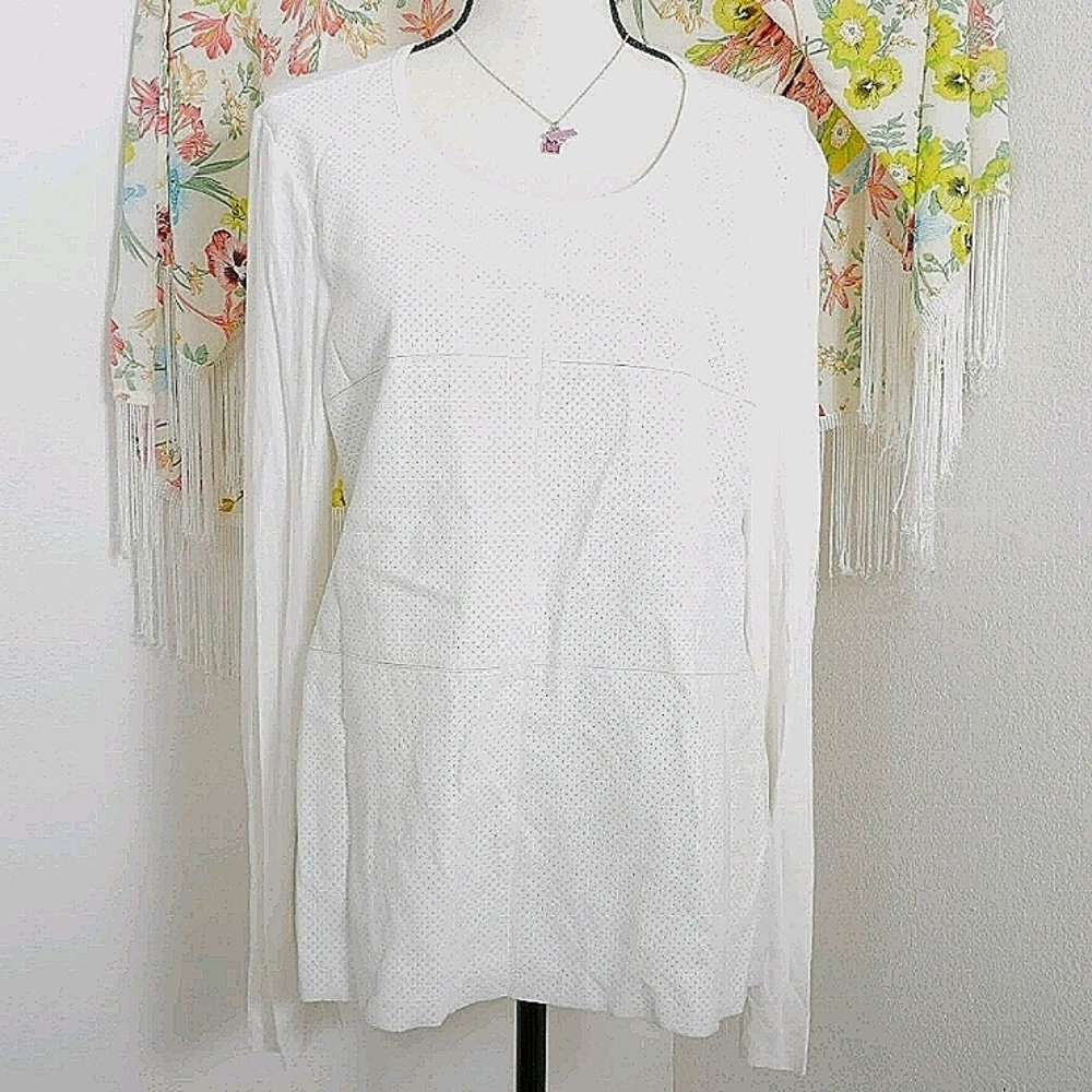 Vince Camuto White Faux Leather Long Sleeve Top